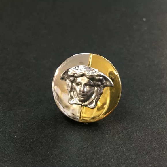 AUTH Versace Medusa Gold Silver Mixed Metals Brooch